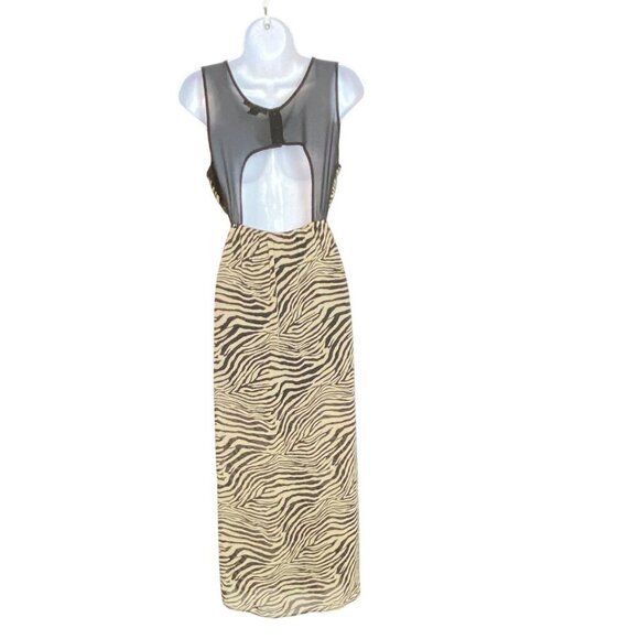 Forever 21 Medium Tiger Stripe Sheer Maxi Dress With Cutout & Button Accents - Picture 4 of 10